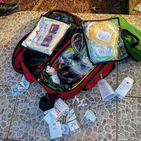 Trek Medics med kit open and showing supplies